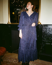 Load image into Gallery viewer, IDA Navy Sparkle Wrap Dress