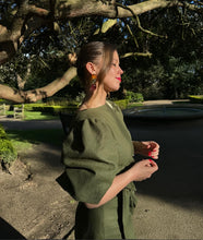 Load image into Gallery viewer, IDA Olive Linen Wrap Dress