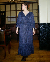 Load image into Gallery viewer, IDA Navy Sparkle Wrap Dress
