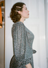 Load image into Gallery viewer, IDA Silver Sparkly Wrap Dress
