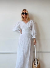 Load image into Gallery viewer, IDA White Linen Wrap Dress