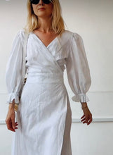 Load image into Gallery viewer, IDA White Linen Wrap Dress