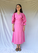 Load image into Gallery viewer, IDA Pink Linen Wrap Dress