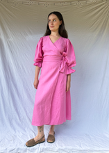Load image into Gallery viewer, IDA Pink Linen Wrap Dress