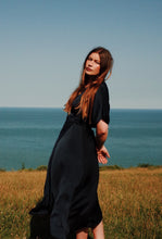 Load image into Gallery viewer, OLI Navy Silk Wrap Dress