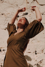 Load image into Gallery viewer, IDA Olive Linen Wrap Dress