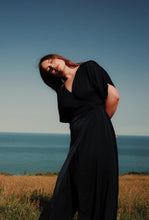 Load image into Gallery viewer, OLI Navy Silk Wrap Dress