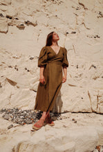 Load image into Gallery viewer, IDA Olive Linen Wrap Dress
