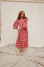 Load image into Gallery viewer, FLEUR Red Brushed Cotton Wrap Dress