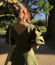 Load image into Gallery viewer, IDA Olive Green Wrap Dress
