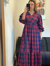 Load image into Gallery viewer, FLEUR Red &amp; Blue Brushed Cotton Wrap Dress

