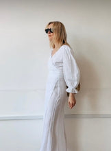Load image into Gallery viewer, READY TO SHIP - IDA White Irish Linen Wrap Dress
