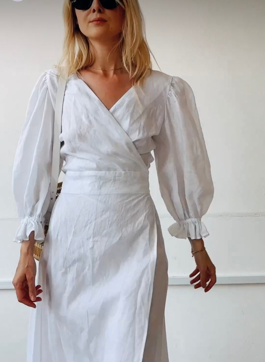 READY TO SHIP - IDA White Irish Linen Wrap Dress