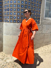 Load image into Gallery viewer, LILA Orange Cotton Poplin Wrap Dress
