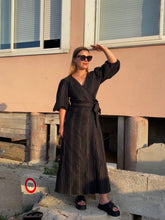 Load image into Gallery viewer, IDA Black Striped Linen Dress
