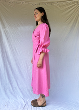 Load image into Gallery viewer, IDA Pink Linen Wrap Dress
