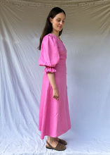 Load image into Gallery viewer, IDA Pink Linen Wrap Dress
