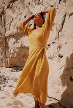 Load image into Gallery viewer, IDA Yellow Silk Hand Dyed Wrap Dress
