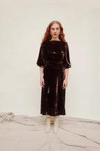 Load image into Gallery viewer, IDA Brown Velvet Wrap Dress
